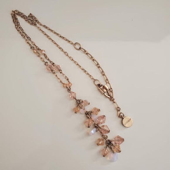 Givenchy Rose Gold Rhinestones &‎ Aurora Borealis Beaded Y-Drop Necklace - Picture 6 of 7